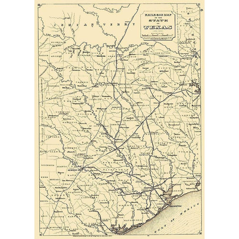 Texas State Railroads - 1873 Gold Ornate Wood Framed Art Print with Double Matting by Unknown