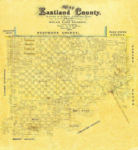 Eastland County Texas - Blan 1875 Black Ornate Wood Framed Art Print with Double Matting by Blan
