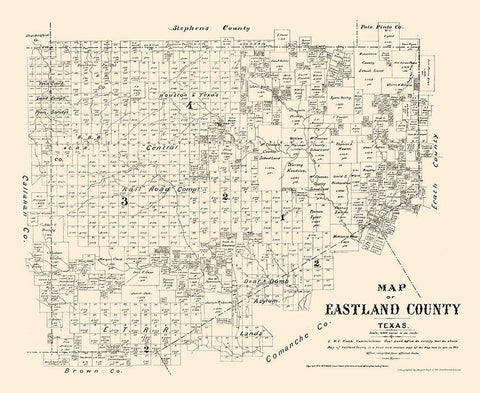 Eastland County Texas - Walsh 1879 Black Ornate Wood Framed Art Print with Double Matting by Walsh