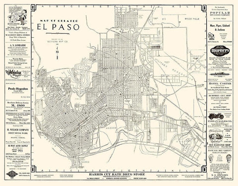El Paso Texas - Western 1938 Black Ornate Wood Framed Art Print with Double Matting by Western