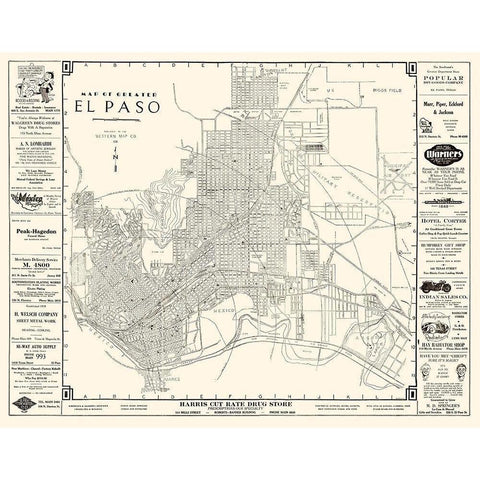 El Paso Texas - Western 1938 White Modern Wood Framed Art Print by Western