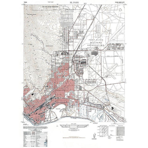 El Paso Texas Sheet - USGS 1947 Black Modern Wood Framed Art Print with Double Matting by USGS