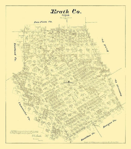 Erath County Texas - Walsh 1879 Black Ornate Wood Framed Art Print with Double Matting by Walsh