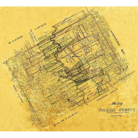Falls County Texas - Martin 1868 Black Modern Wood Framed Art Print with Double Matting by Martin