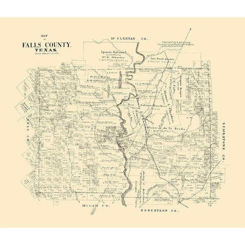 Falls County Texas - Walsh 1879 Gold Ornate Wood Framed Art Print with Double Matting by Walsh