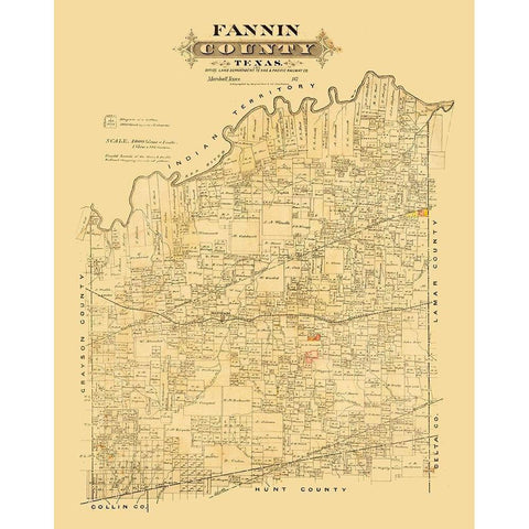 Fannin County Texas - Marshall 1870 Gold Ornate Wood Framed Art Print with Double Matting by Marshall