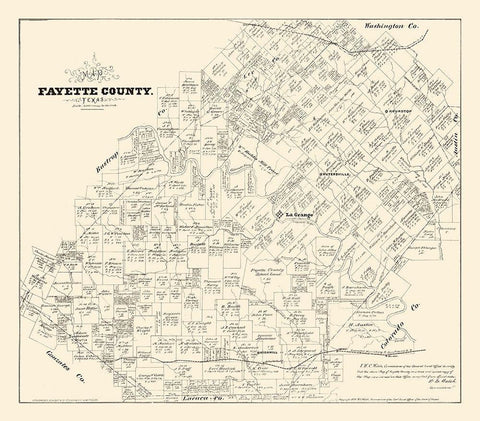 Fayette County Texas - Walsh 1879 Black Ornate Wood Framed Art Print with Double Matting by Walsh