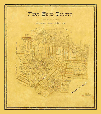 Fort Bend County Texas - 1892 Black Ornate Wood Framed Art Print with Double Matting by Unknown