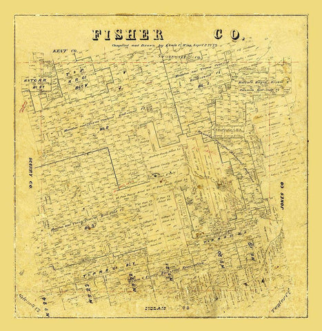 Fisher County Texas - Wise 1879 Black Ornate Wood Framed Art Print with Double Matting by Wise