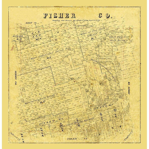 Fisher County Texas - Wise 1879 Gold Ornate Wood Framed Art Print with Double Matting by Wise