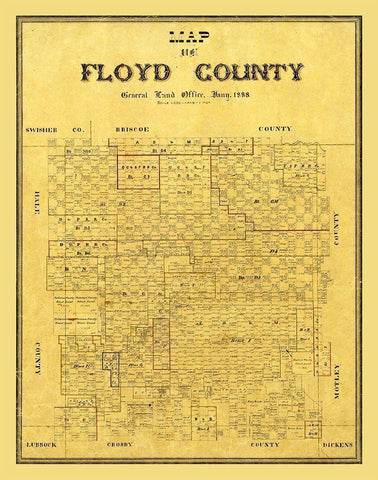 Floyd County Texas - 1888 Black Ornate Wood Framed Art Print with Double Matting by Unknown