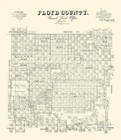 Floyd County Texas - McGaughey 1892 Black Ornate Wood Framed Art Print with Double Matting by McGaughey