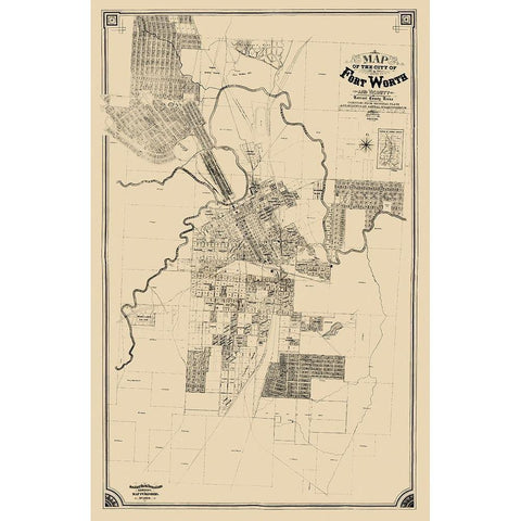 Fort Worth Texas - King 1888 Gold Ornate Wood Framed Art Print with Double Matting by King