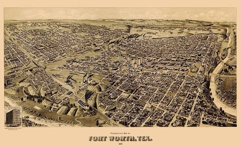Fort Worth Texas - Wellge 1891 Black Ornate Wood Framed Art Print with Double Matting by Wellge