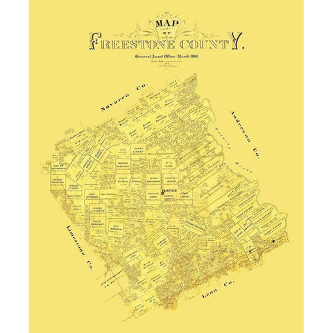 Freestone County Texas - Blau 1888 Gold Ornate Wood Framed Art Print with Double Matting by Blau