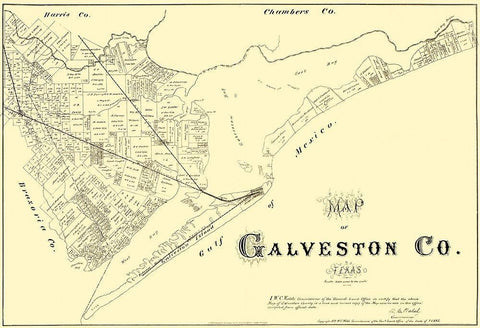 Galveston Texas - Land Office 1879 Black Ornate Wood Framed Art Print with Double Matting by Land Office
