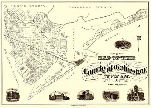 Galveston Texas - Clarke 1902 Black Ornate Wood Framed Art Print with Double Matting by Clarke