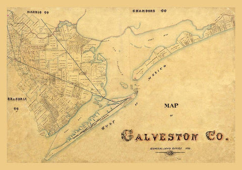Galveston County Texas - 1897 Black Ornate Wood Framed Art Print with Double Matting by Unknown
