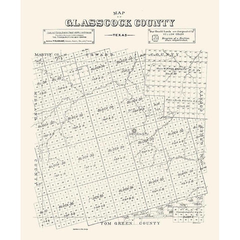 Glasscock County Texas - 1890 Gold Ornate Wood Framed Art Print with Double Matting by Unknown