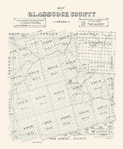 Glasscock County Texas - 1890 Black Ornate Wood Framed Art Print with Double Matting by Unknown