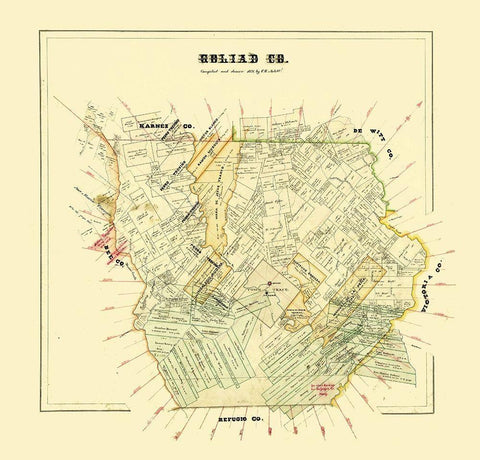 Goliad County Texas - Arlitt 1871 Black Ornate Wood Framed Art Print with Double Matting by Arlitt