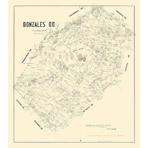 Gonzales County Texas - Walsh 1880 Black Modern Wood Framed Art Print with Double Matting by Walsh