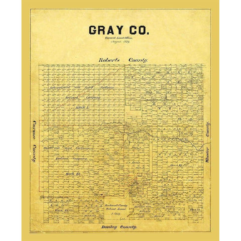 Gray County Texas - 1889 Gold Ornate Wood Framed Art Print with Double Matting by Unknown