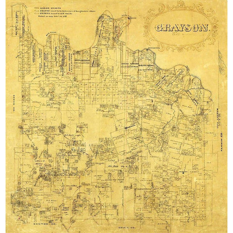 Grayson County Texas - 1853 Gold Ornate Wood Framed Art Print with Double Matting by Unknown