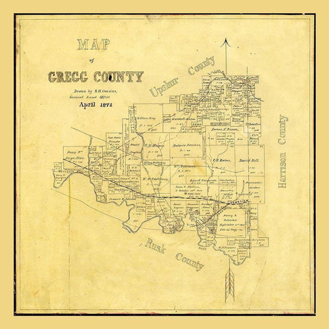 Gregg County Texas - Cousins 1874 Black Ornate Wood Framed Art Print with Double Matting by Cousins