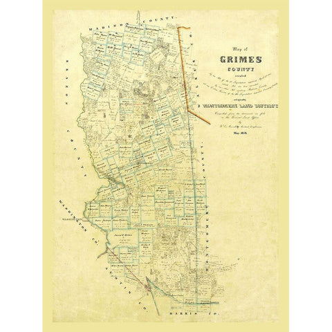 Grimes County Texas - 1858 Black Modern Wood Framed Art Print with Double Matting by Unknown