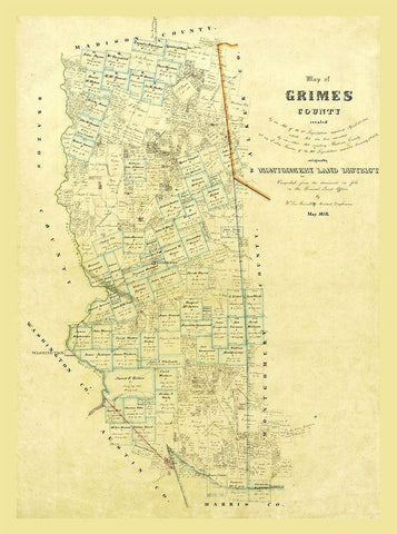 Grimes County Texas - 1858 Black Ornate Wood Framed Art Print with Double Matting by Unknown