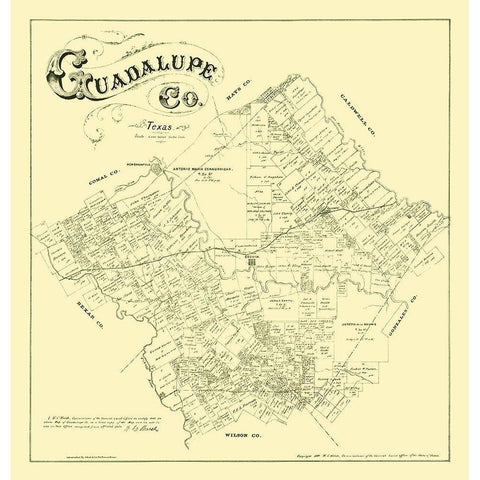 Guadalupe County Texas - Walsh 1880 Gold Ornate Wood Framed Art Print with Double Matting by Walsh