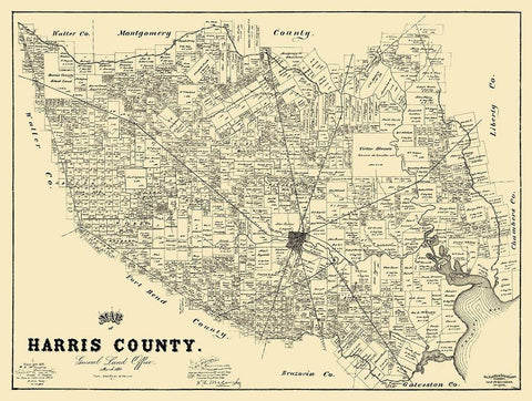 Harris Texas Landowner - Land Office 1893 Black Ornate Wood Framed Art Print with Double Matting by Land Office