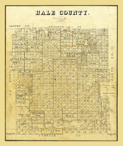 Hale County Texas - 1895 Black Ornate Wood Framed Art Print with Double Matting by Unknown