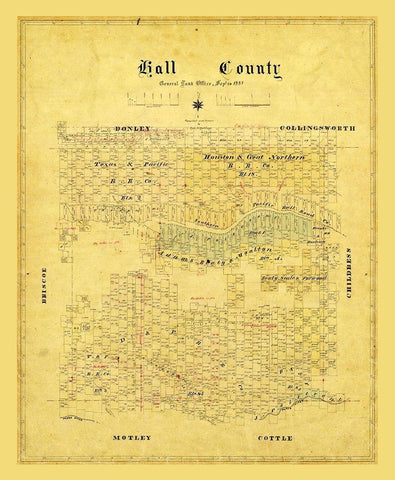 Hall County Texas - 1881 Black Ornate Wood Framed Art Print with Double Matting by Unknown