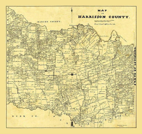 Harrison County Texas - 1871 Black Ornate Wood Framed Art Print with Double Matting by Unknown