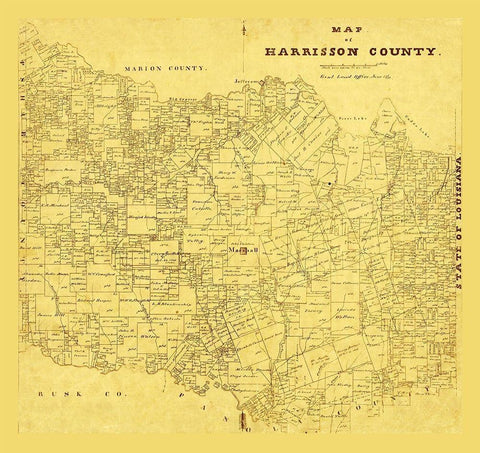 Harrison County Texas - 1871 Black Ornate Wood Framed Art Print with Double Matting by Unknown