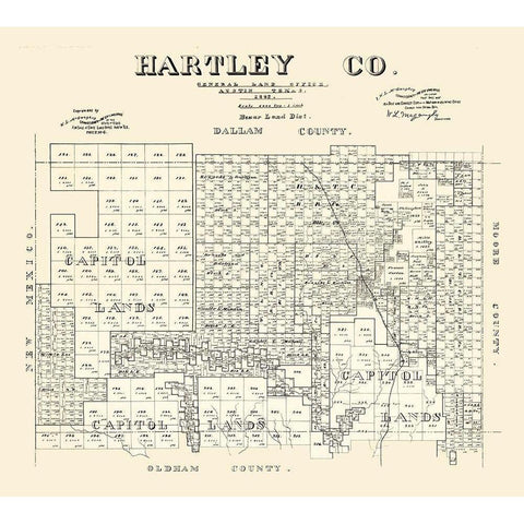 Hartley County Texas - McGaughey 1882 White Modern Wood Framed Art Print by McGaughey