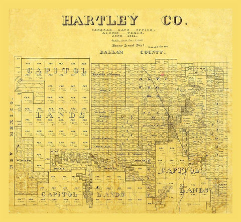 Hartley County Texas -1891 Black Ornate Wood Framed Art Print with Double Matting by Unknown