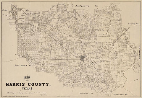 Harris County Texas - Walsh 1879  Black Ornate Wood Framed Art Print with Double Matting by Walsh