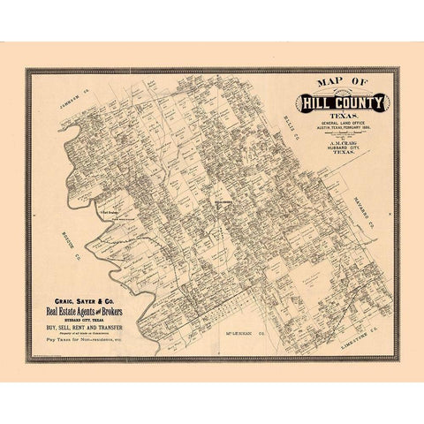 Hill County Texas - Craig 1886  White Modern Wood Framed Art Print by Craig
