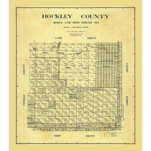 Hockley County Texas - Pritchett 1914 Black Modern Wood Framed Art Print with Double Matting by Pritchett