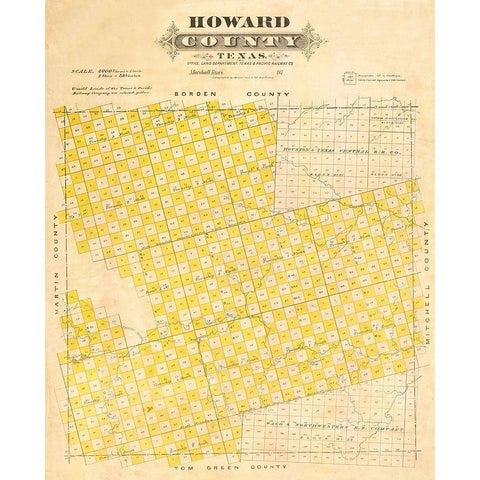Howard County Texas - Marshall 1870 Gold Ornate Wood Framed Art Print with Double Matting by Marshall