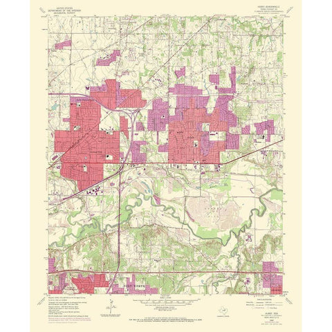 Hurst Texas Quad - USGS 1969 Gold Ornate Wood Framed Art Print with Double Matting by USGS