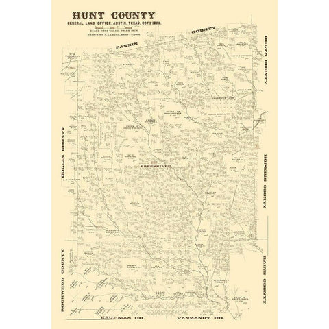 Hunt County Texas - Lucas 1873 Gold Ornate Wood Framed Art Print with Double Matting by Lucas