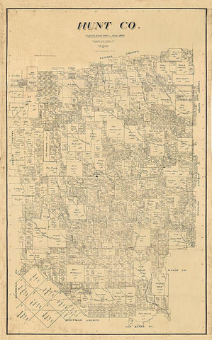 Hunt County Texas - Pressler 1894  Black Ornate Wood Framed Art Print with Double Matting by Pressler