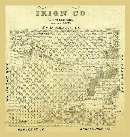 Irion County Texas - 1889 Black Ornate Wood Framed Art Print with Double Matting by Unknown