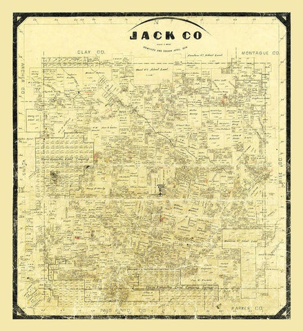 Jack County Texas - Wise 1878 Black Ornate Wood Framed Art Print with Double Matting by Wise