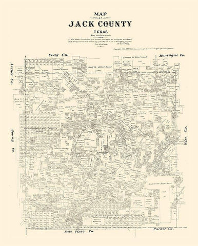 Jack County Texas - Walsh 1879 Black Ornate Wood Framed Art Print with Double Matting by Walsh