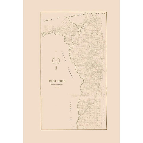Jasper County Texas - 1898 Gold Ornate Wood Framed Art Print with Double Matting by Unknown